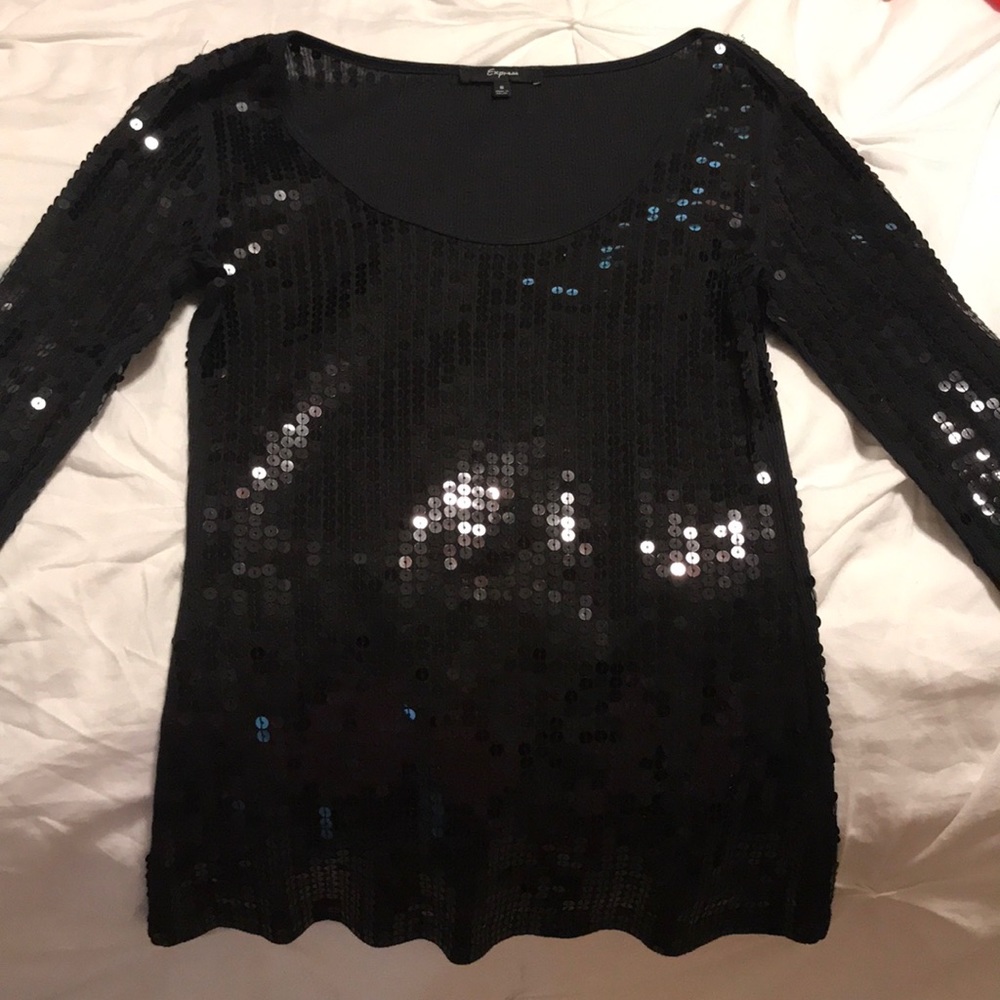 Express Sequin Quarter Sleeve Tight Fitting Shirt